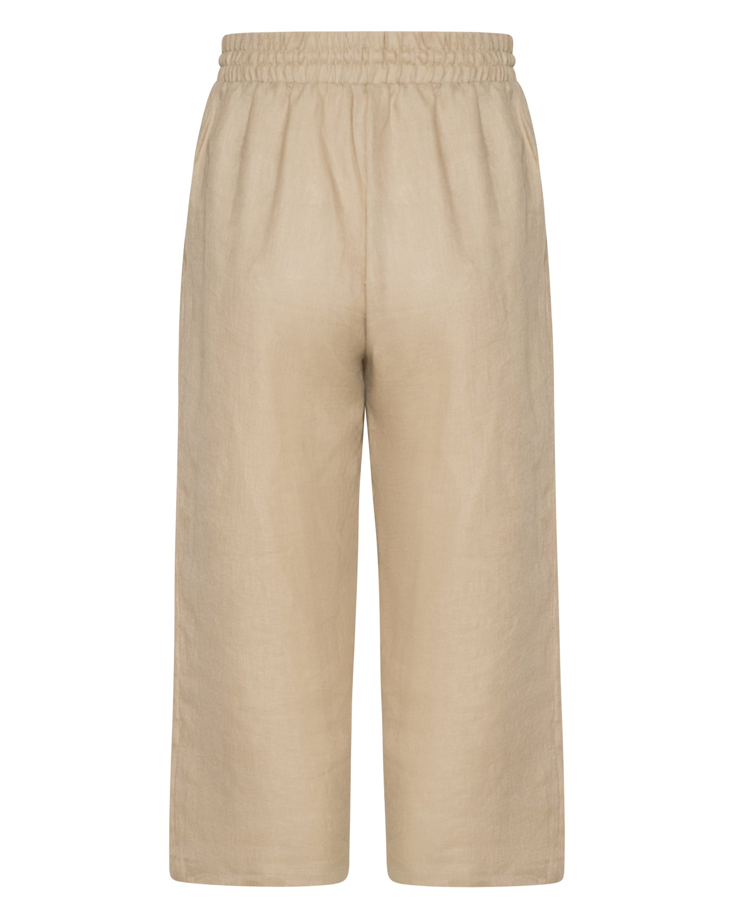 The back of a pair of beige linen pants.